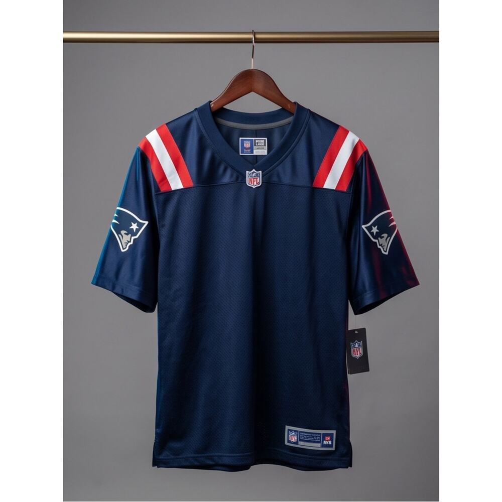 NFL Navy Football Jersey with Red & White Shoulder Stripes - Patriots Style